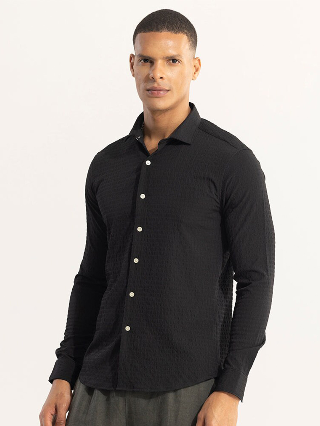 

Snitch Classic Slim Fit Spread Collar Long Sleeves Cotton Casual Shirt, Black