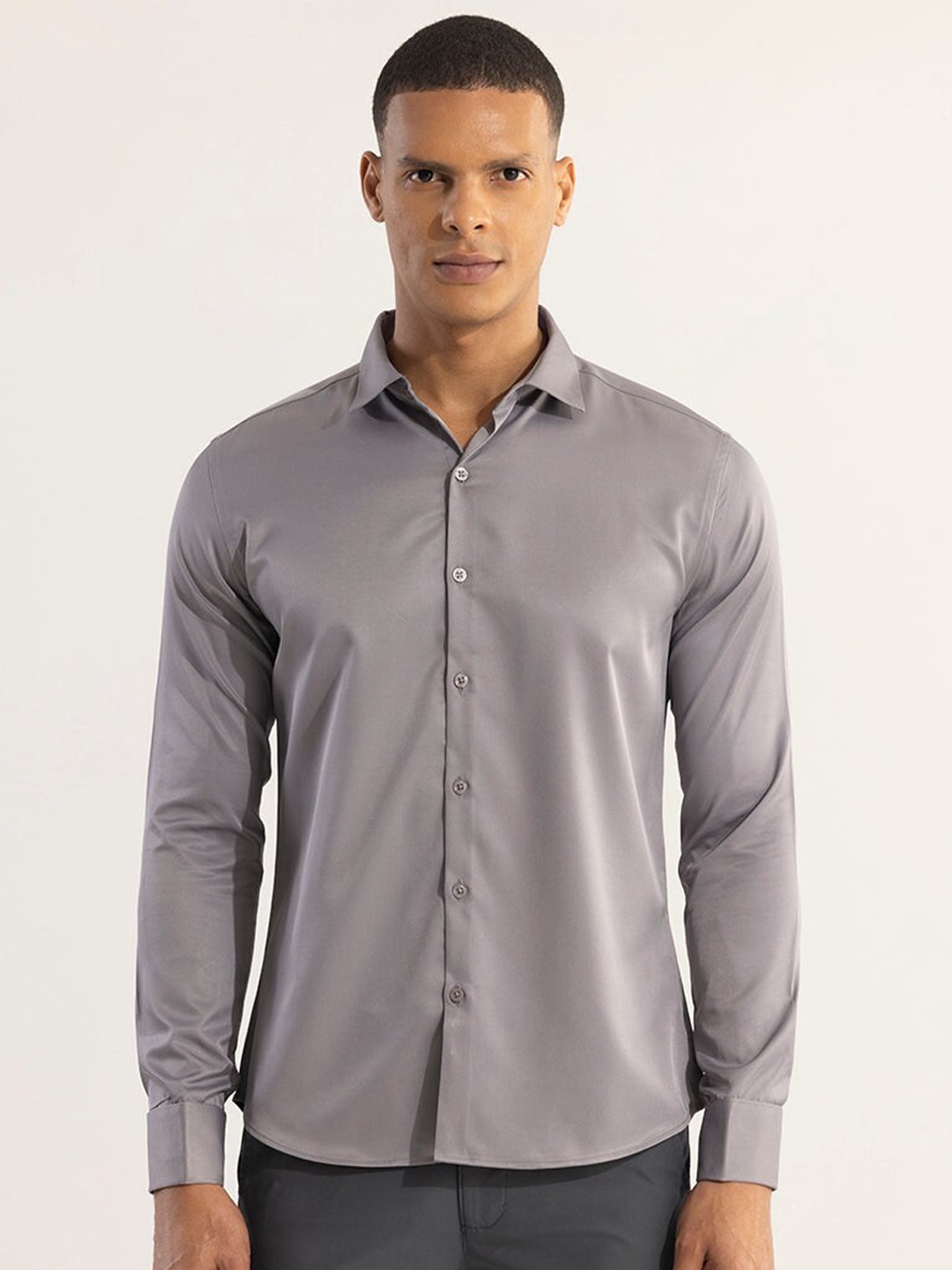 

Snitch Slim Fit Spread Collar Long Sleeves Cotton Casual Shirt, Grey