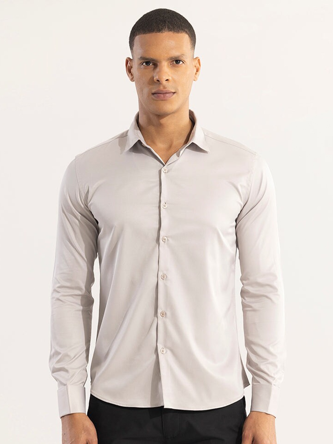

Snitch Classic Slim Fit Spread Collar Long Sleeves Cotton Casual Shirt, Cream