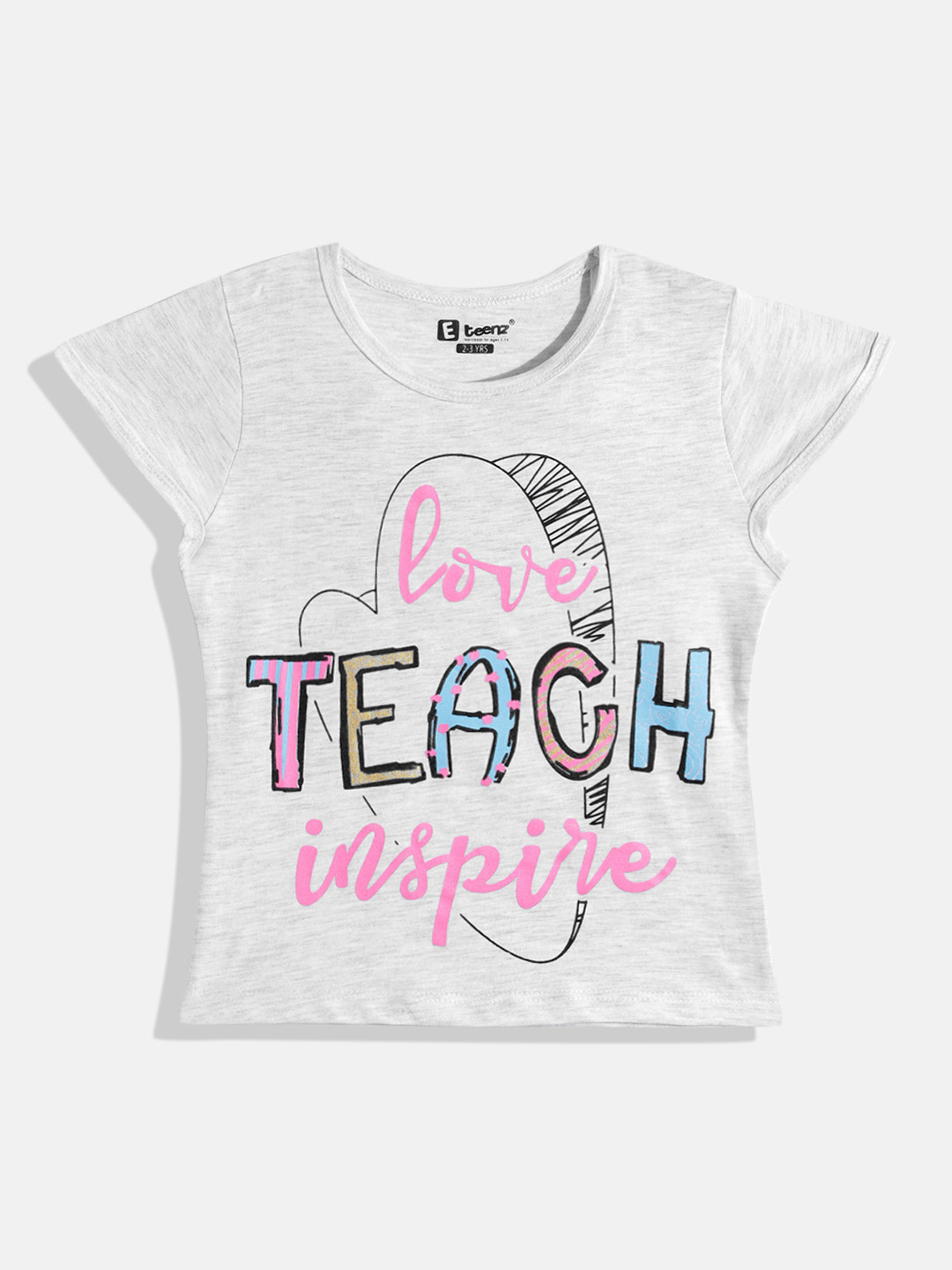 

Eteenz Girls Printed Premium Cotton Top, Grey melange