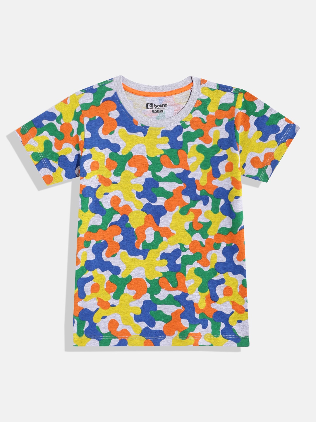 

Eteenz Boys Camouflage Printed Cotton T-shirt, Grey melange