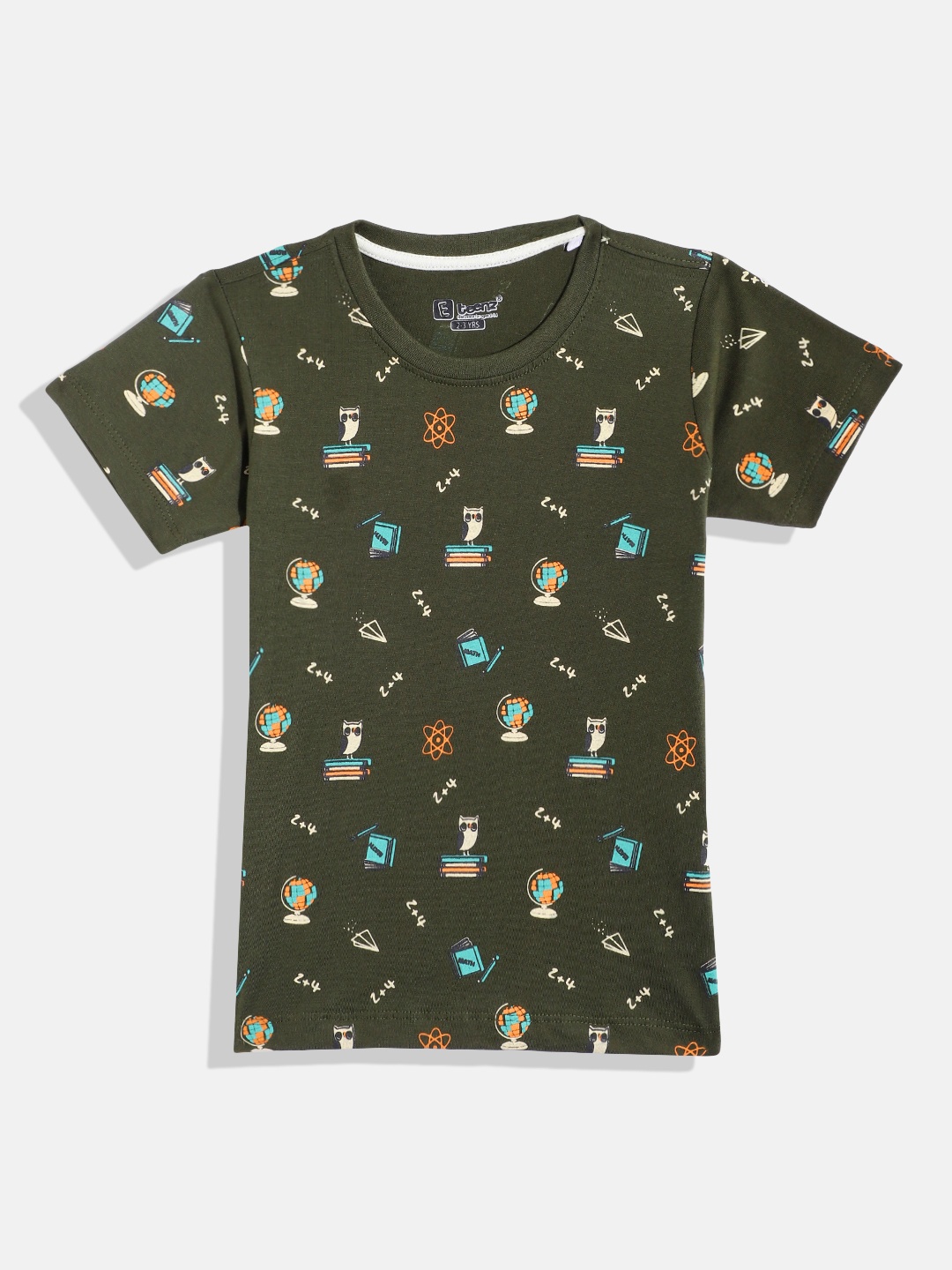 

Eteenz Boys Conversational Printed Cotton T-shirt, Olive