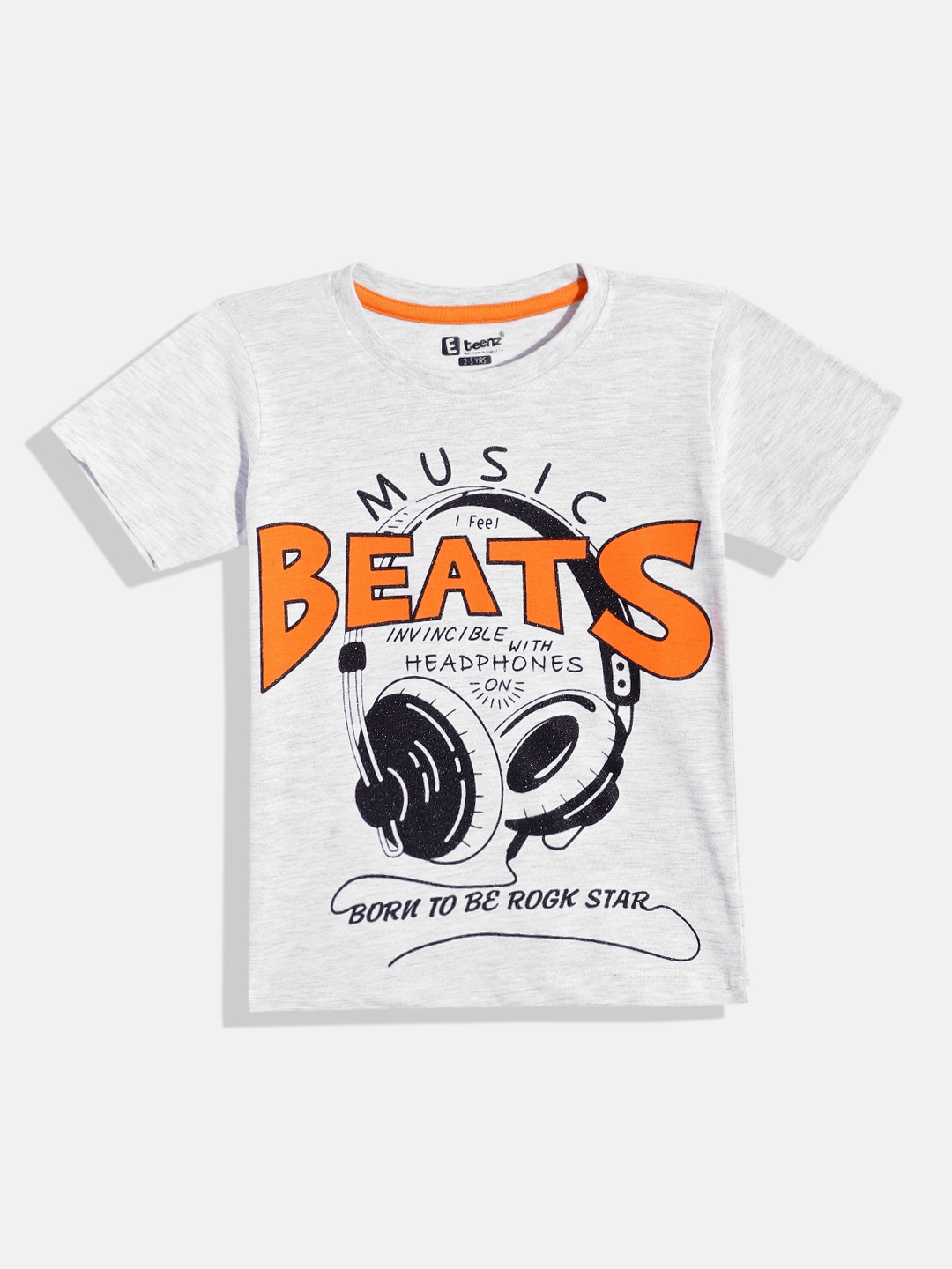 

Eteenz Boys Printed Premium Cotton T-shirt, Grey melange