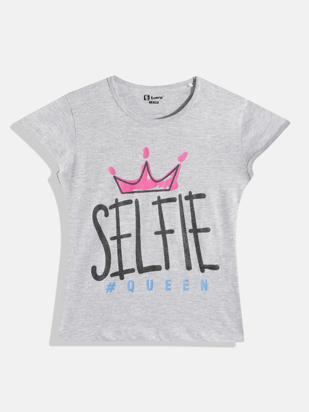 

Eteenz Girls Printed Premium Cotton Top, Grey melange