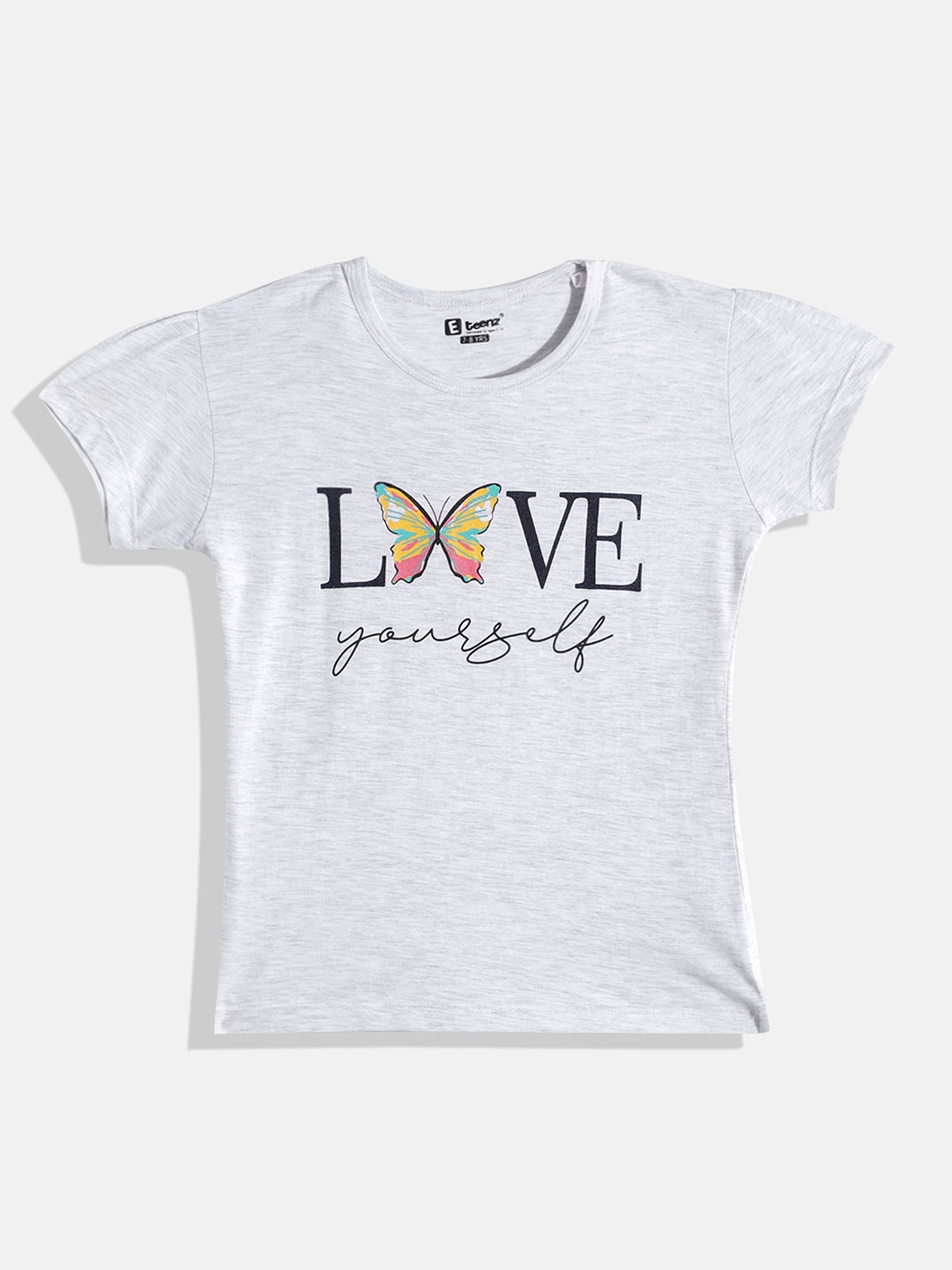 

Eteenz Girls Printed Premium Cotton Top, Grey melange