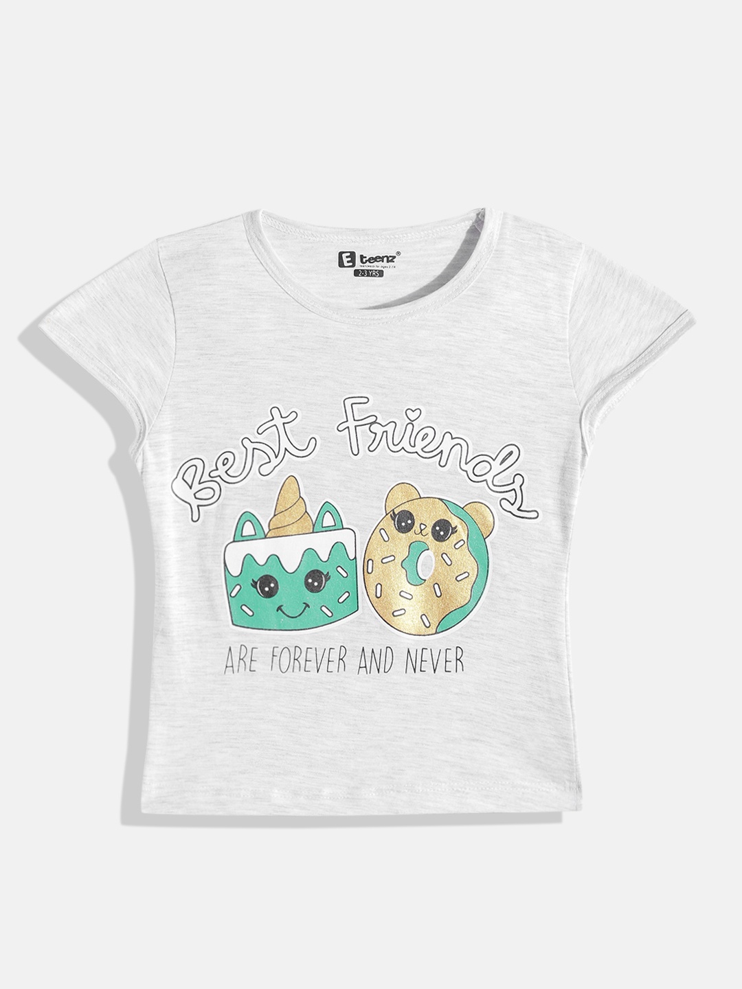 

Eteenz Girls Printed Premium Cotton Top, Grey melange