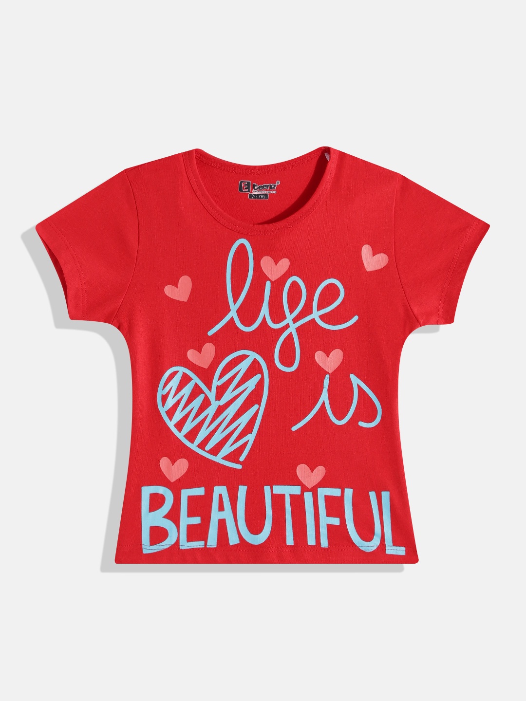 

Eteenz Girls Printed Premium Cotton Top, Red