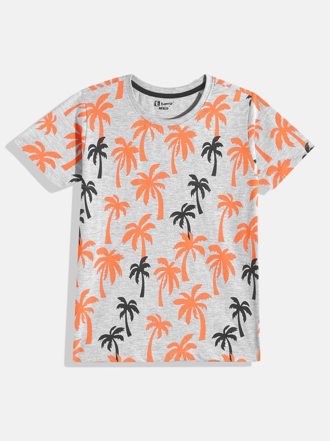 

Eteenz Boys Premium Cotton Tropical Printed T-shirt, Grey melange