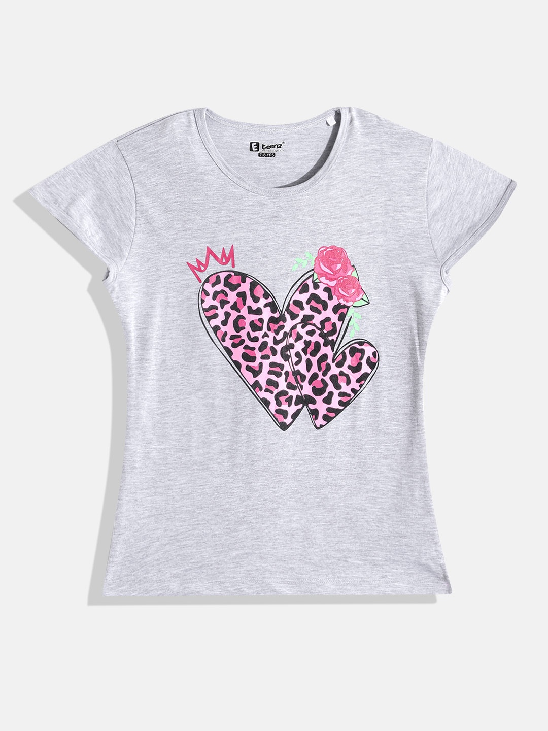 

Eteenz Girls Printed Premium Cotton Top, Grey melange