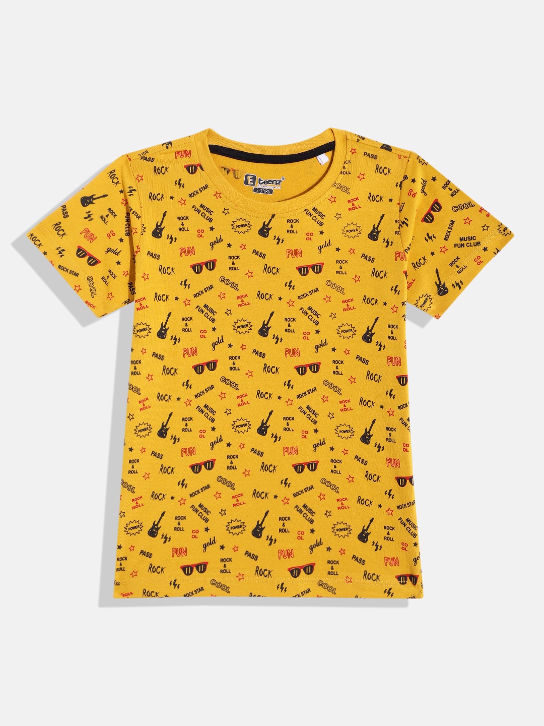 

Eteenz Boys Printed Premium Cotton T-shirt, Mustard