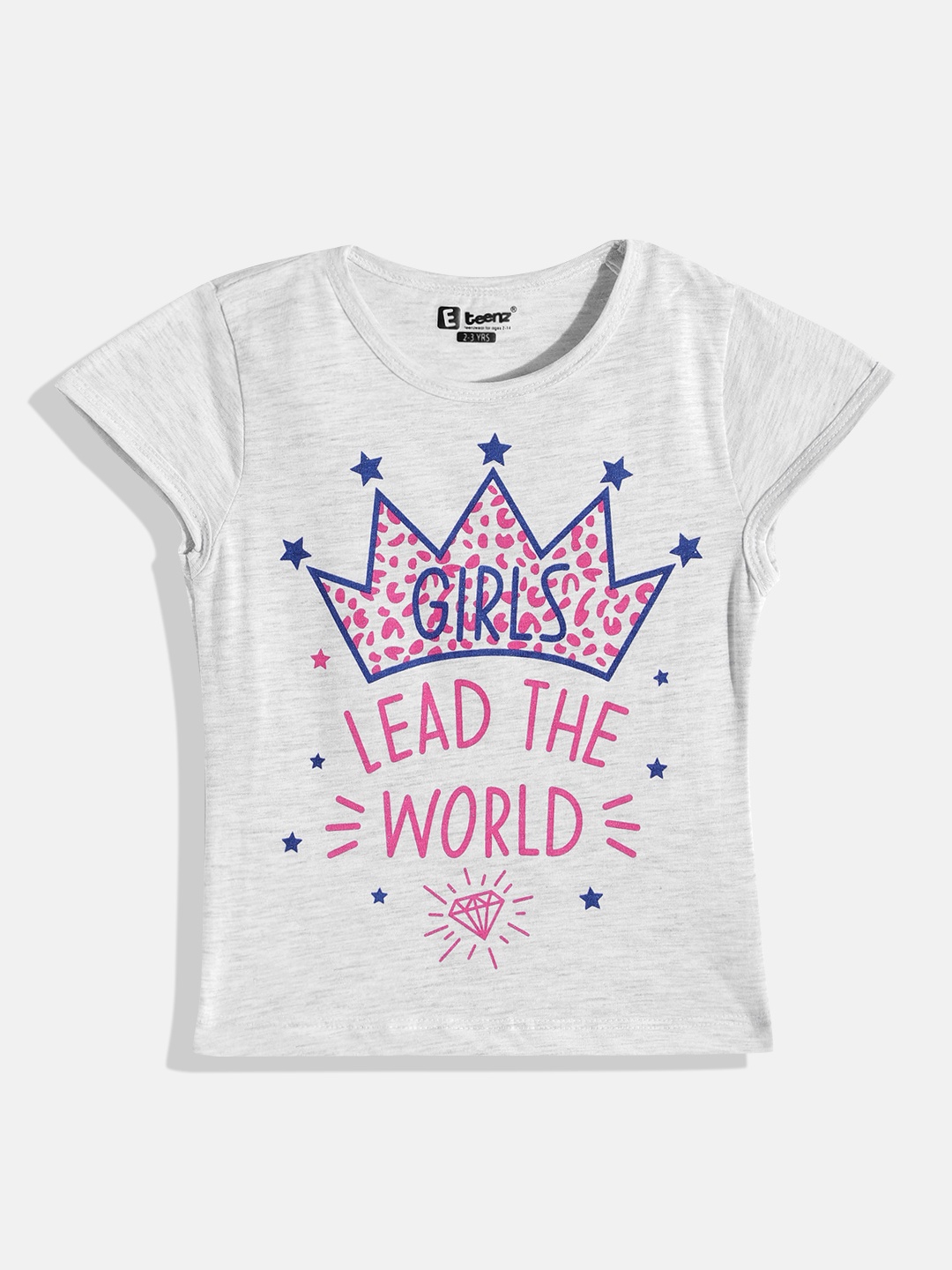 

Eteenz Girls Printed Premium Cotton Top, Grey melange