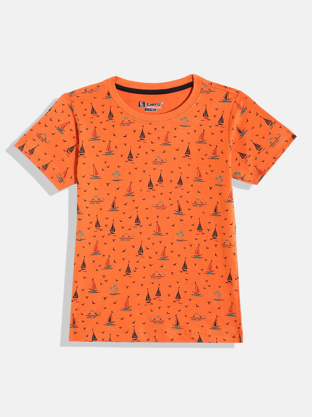 

Eteenz Boys Conversational Printed Cotton T-shirt, Rust