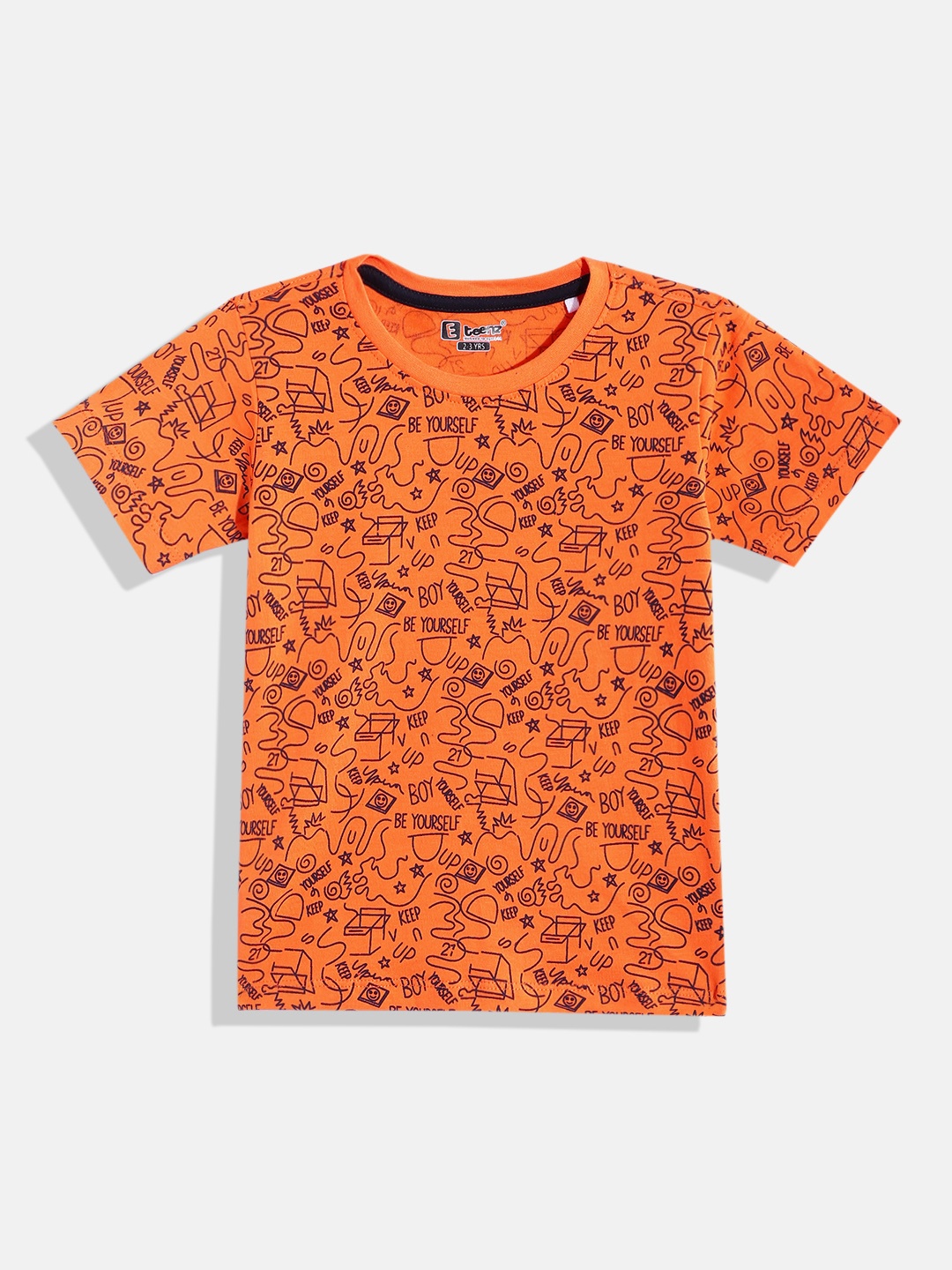 

Eteenz Boys Conversational Printed Cotton T-shirt, Orange