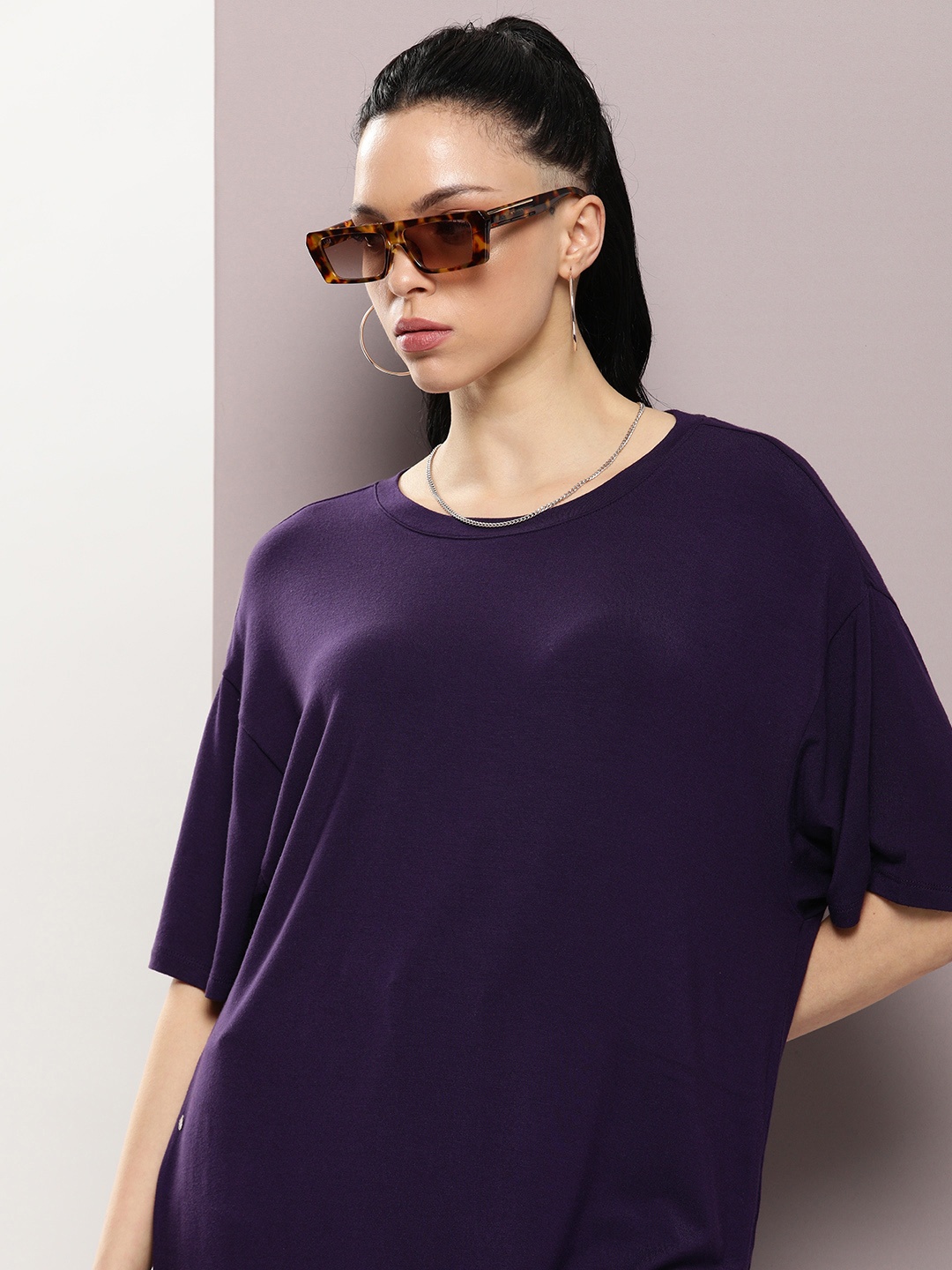 

Kook N Keech Women Solid Oversized T-shirt, Purple