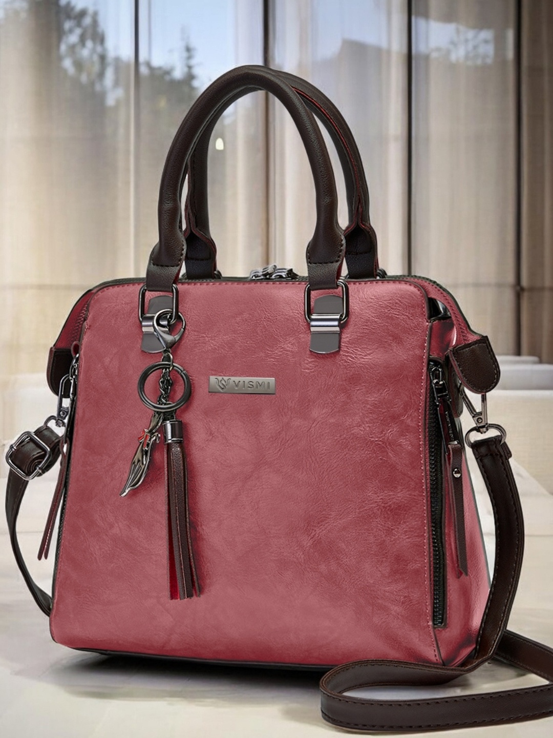 

VISMIINTREND Women Vegan Leather Structured Handheld Bag Pink