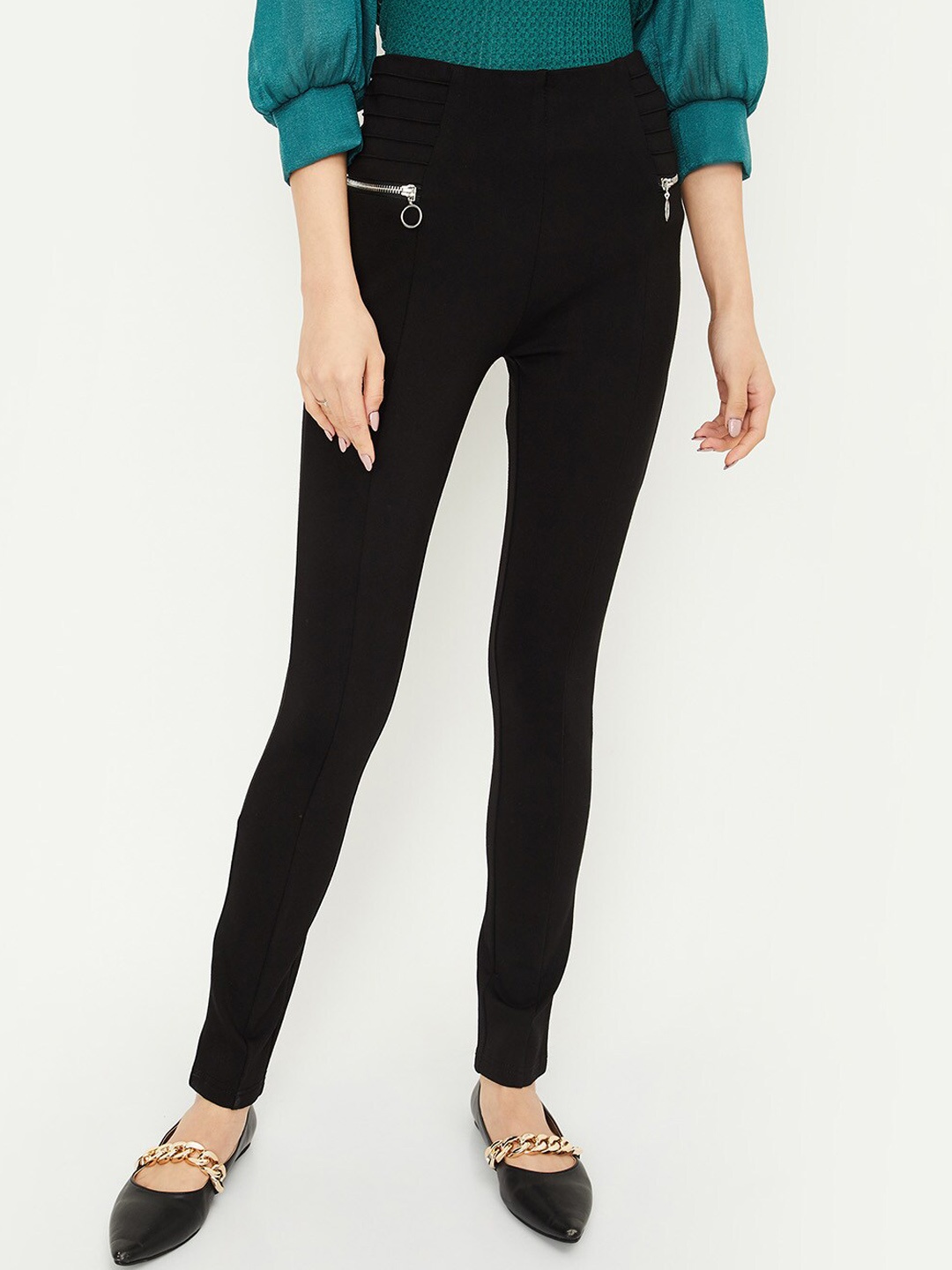 

max Women Mid-Rise Trousers, Black