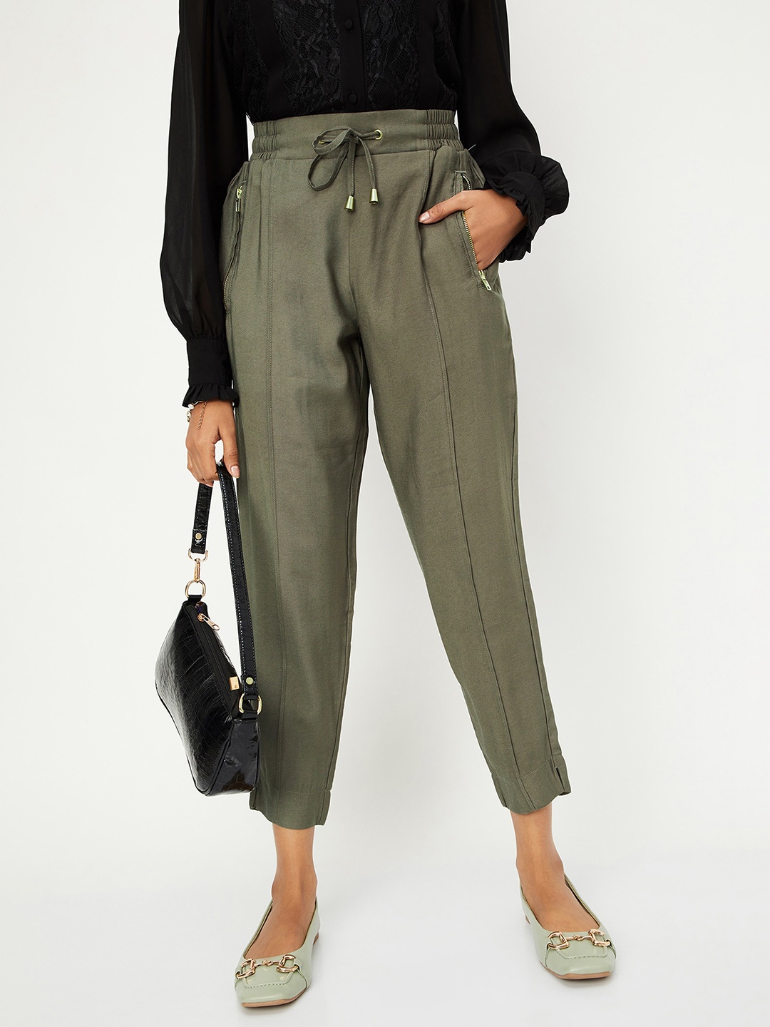 

max Women Trousers, Olive