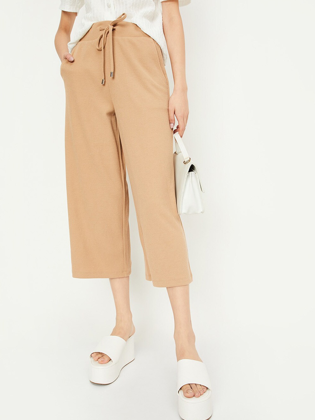 

max Women Culottes Flat-Front Mid-Rise Trouser, Beige