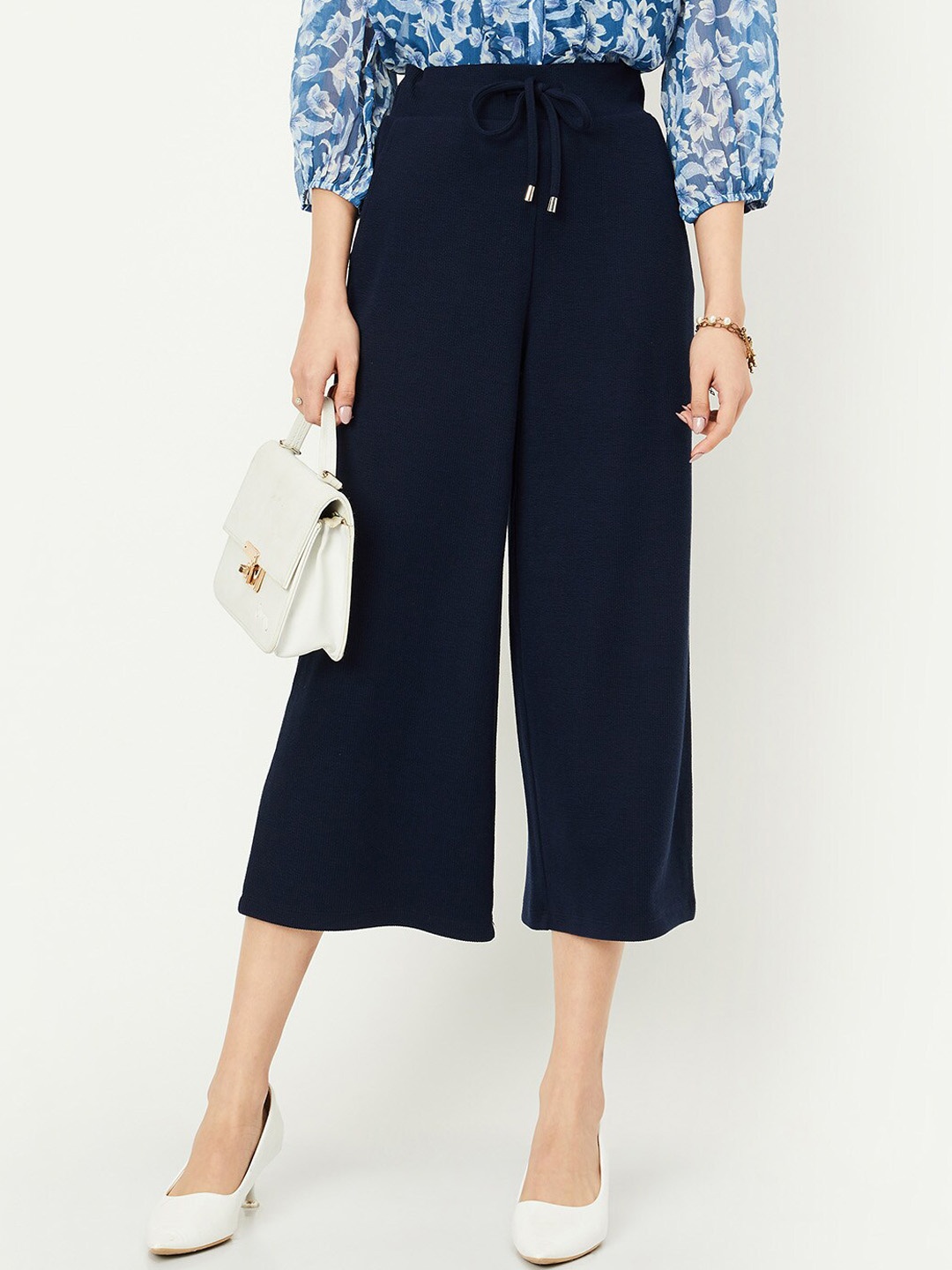 

max Cropped Culottes Trousers, Navy blue