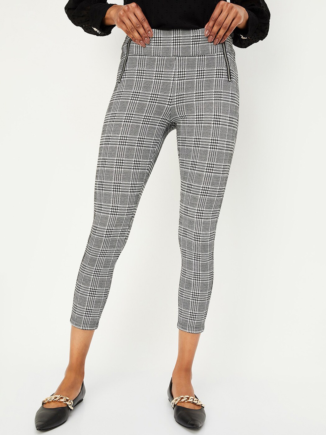 

max Checked Trousers, Black