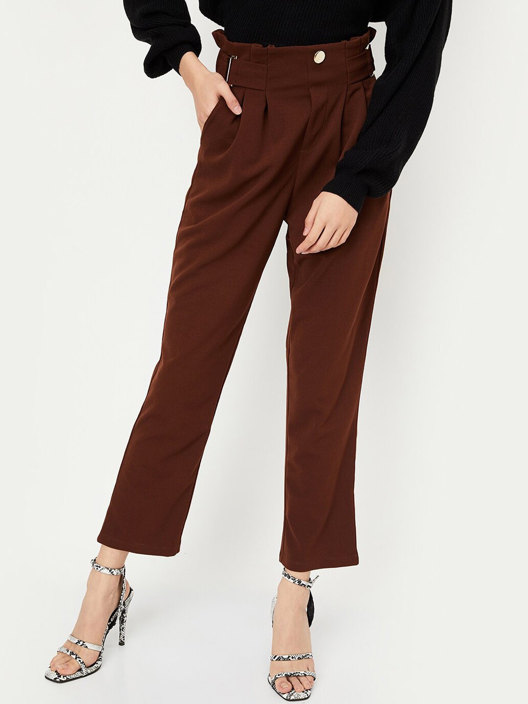 

max Regular Fit Mid-Rise Trousers, Brown