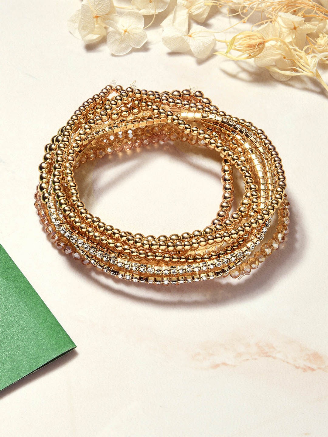 

Accessorize Set Of 9 Super Classics Stretch Elasticated Bracelet, Gold