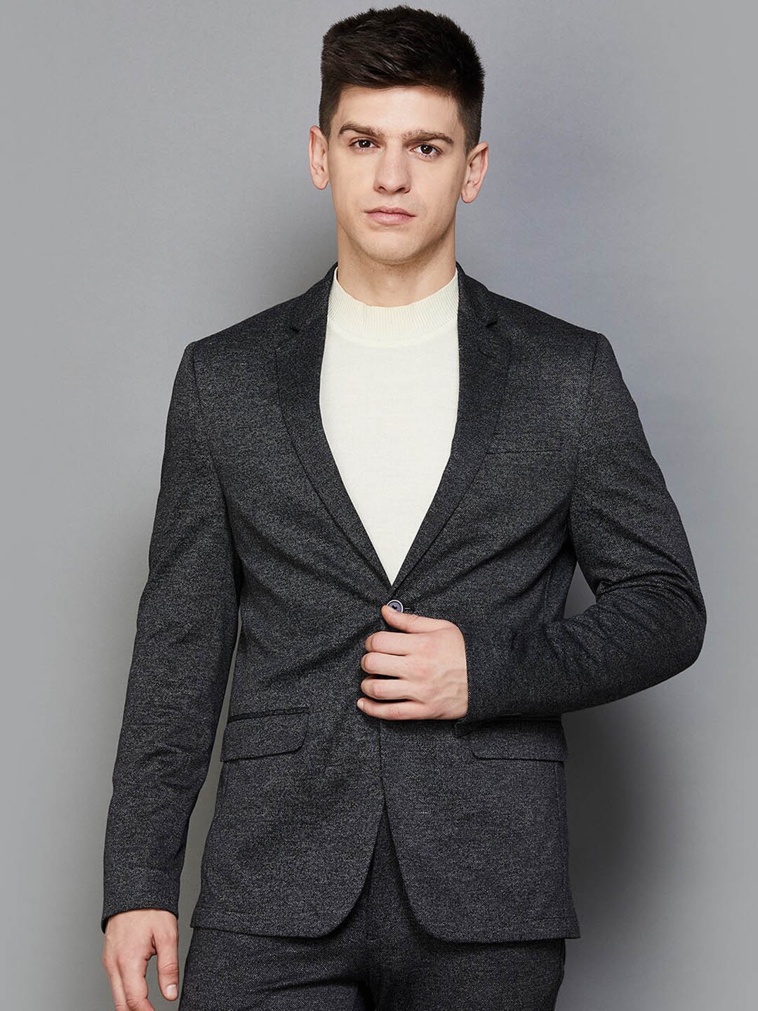 

CODE by Lifestyle Men Slim Fit Single Breasted Blazer, Grey