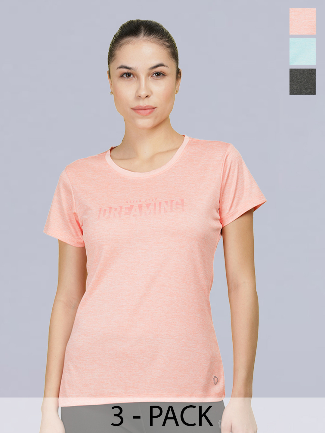 

Dollar Women Pack of 3 Microfiber Printed Anti Bacterial Sports T-Shirt, Orange