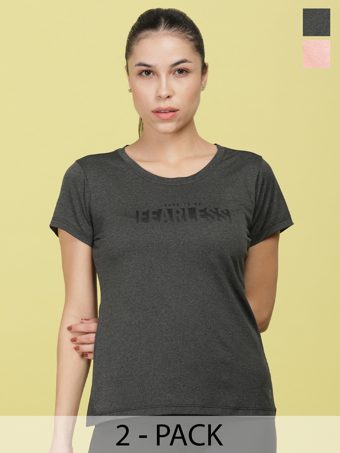 

Dollar Women Pack of 2 Microfiber Printed Anti Bacterial Sports T-Shirt, Black