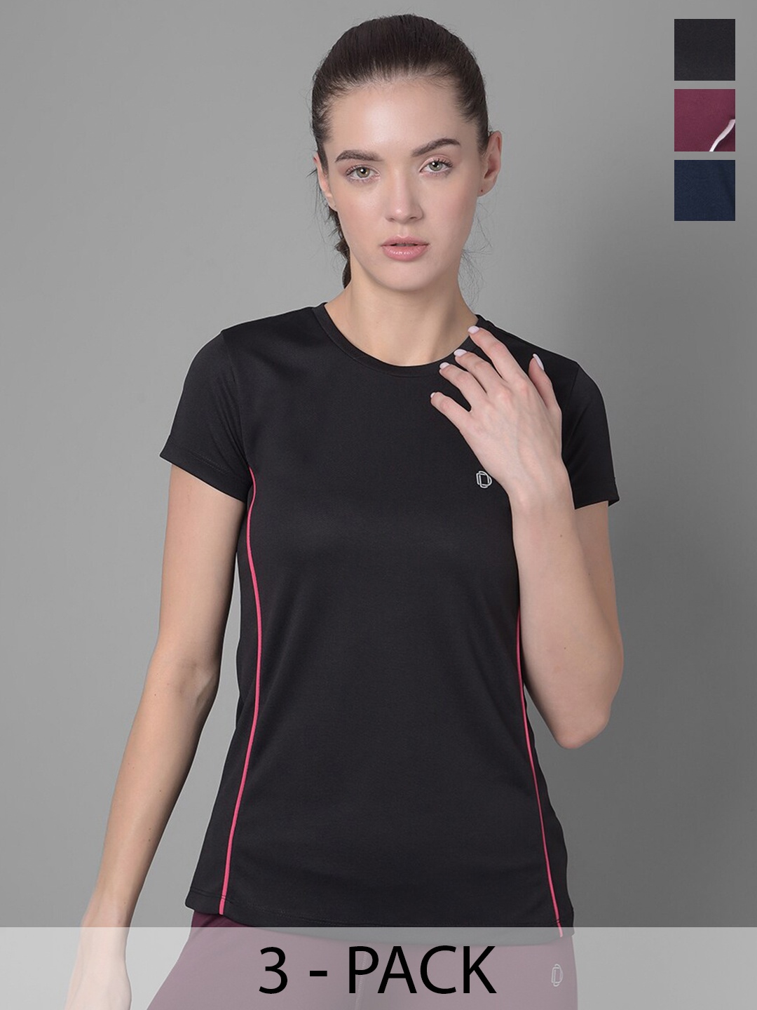 

Dollar Pack Of 3 Round Neck Sports T-shirts, Black