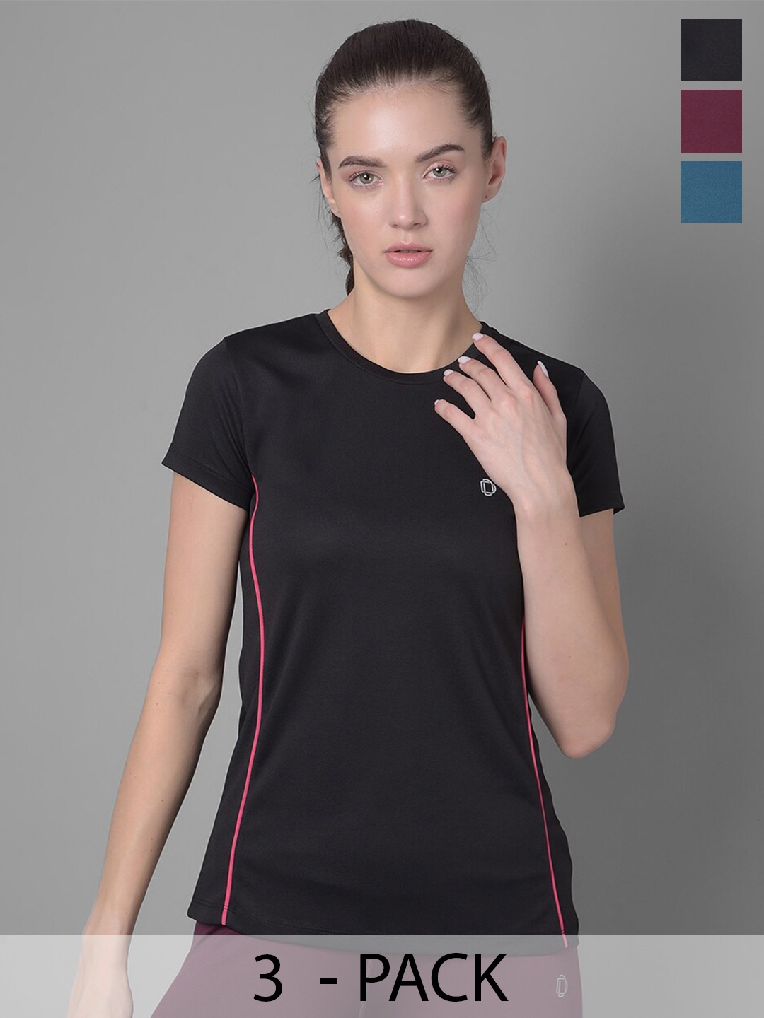 

Dollar Pack Of 3 Microfiber Anti Odour Round Neck Short Sleeves Sports T-Shirts, Black