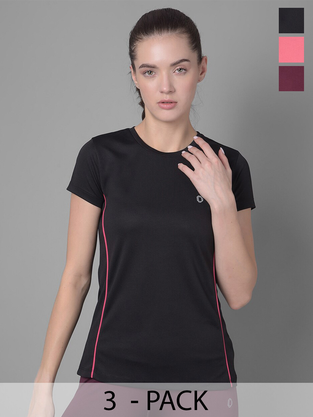 

Dollar Pack Of 3 Anti Odour Round Neck Short Sleeves Microfiber Sports T-Shirt, Black