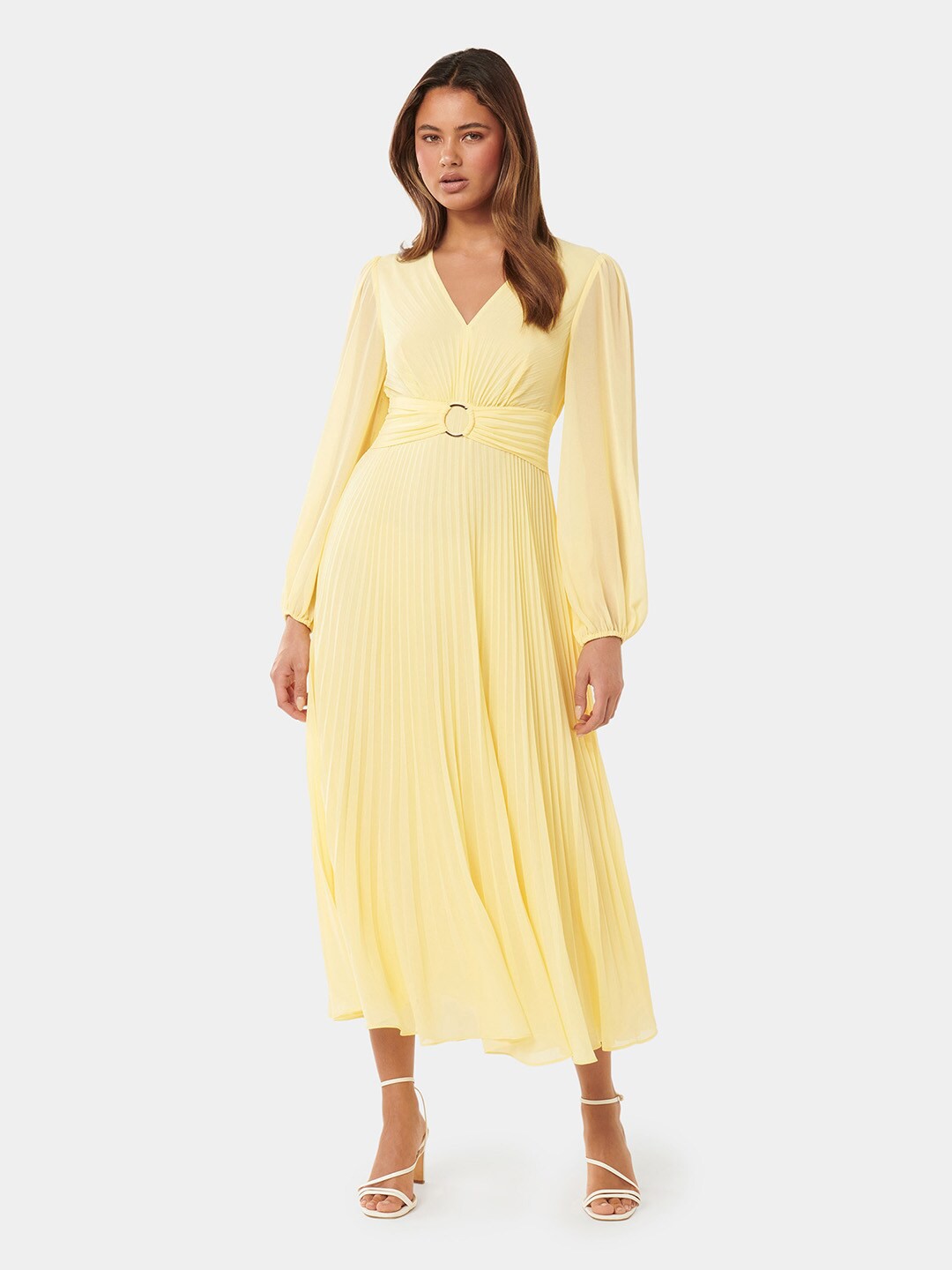 

Forever New V-Neck Puff Sleeves Opaque Fit & Flare Maxi Dress, Yellow