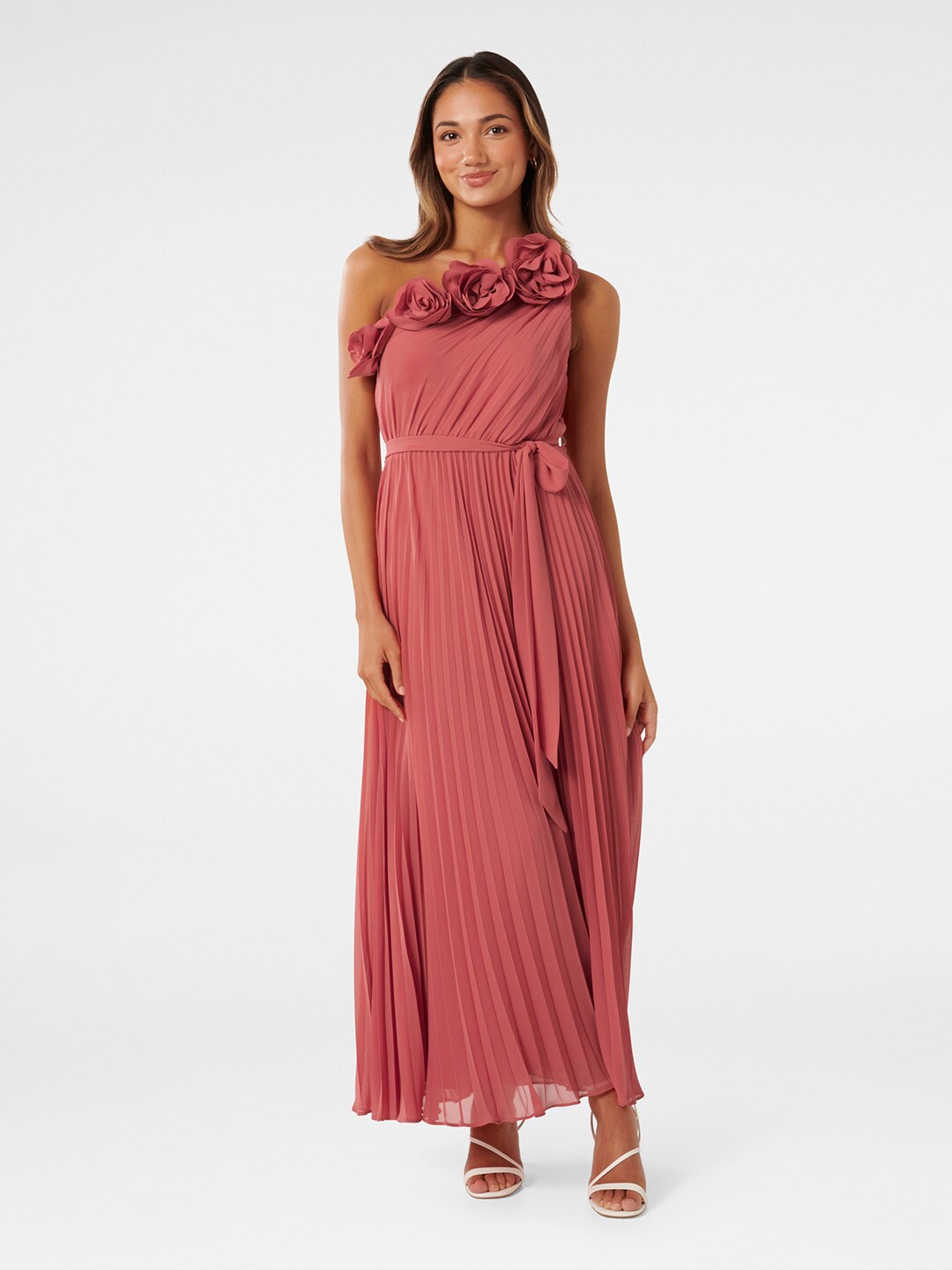 

Forever New Pleated One Shoulder Sleeveless Maxi Dress, Pink