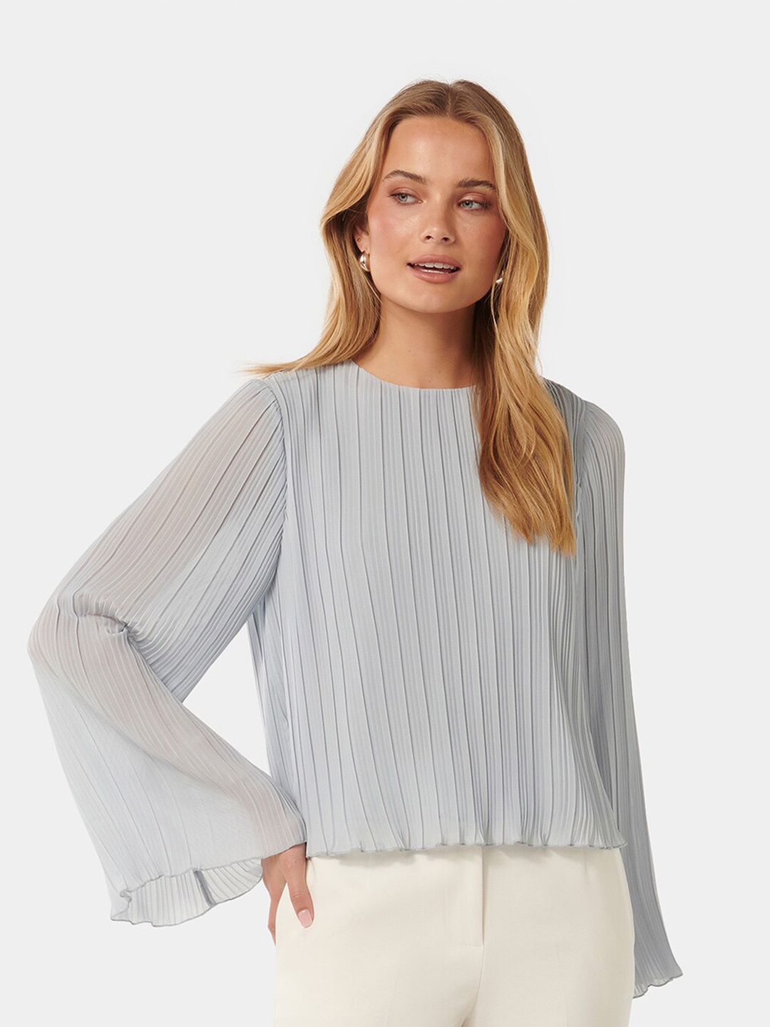 

Forever New Striped Bell Sleeve Regular Top, Blue