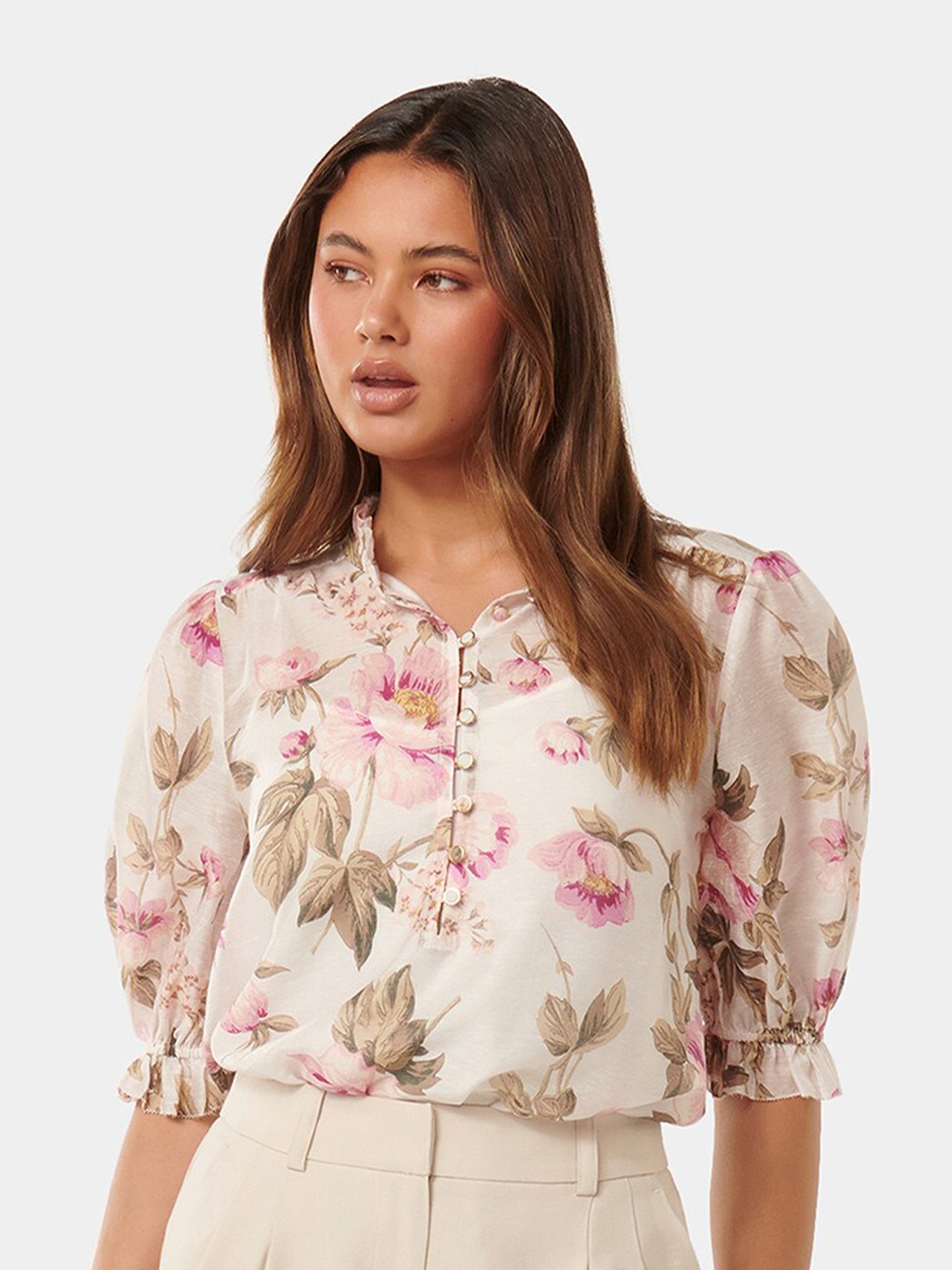 

Forever New Floral Printed Puff Sleeves Top, Cream
