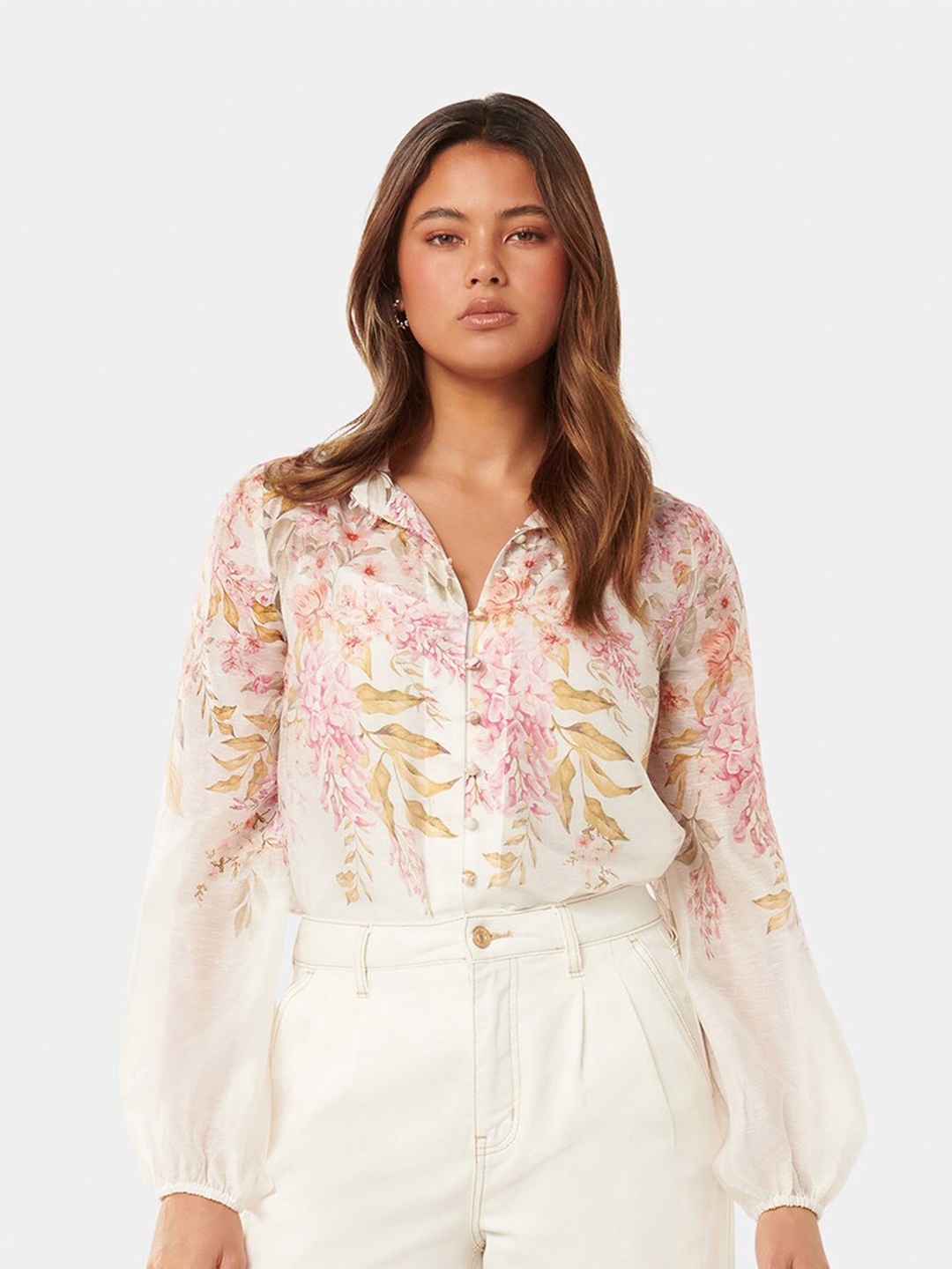 

Forever New Floral Printed Puff Sleeves Top, Cream