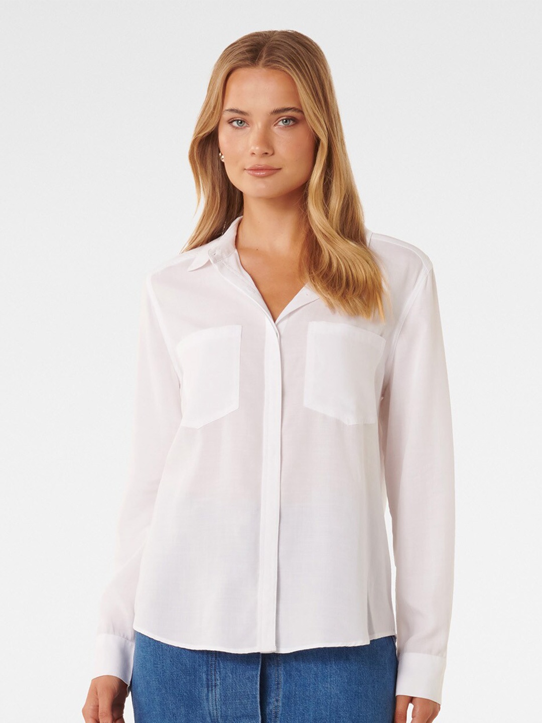 

Forever New Cuffed Sleeves Shirt Style Top, White