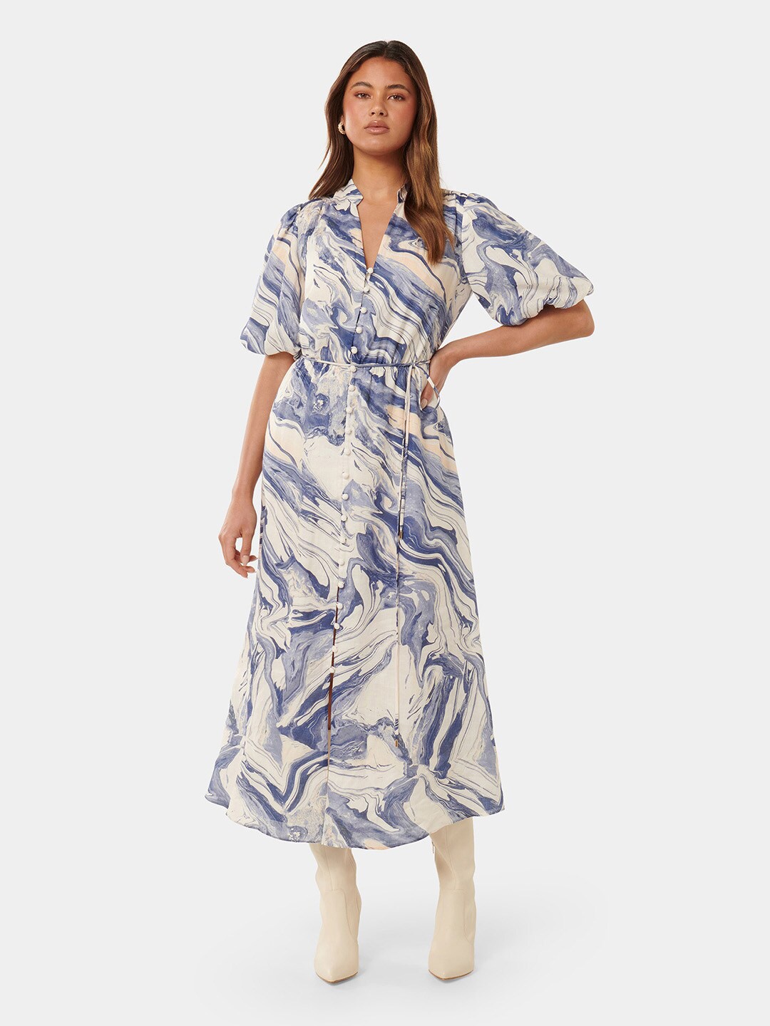 

Forever New Printed Puff Sleeve A-Line Maxi Dress, White