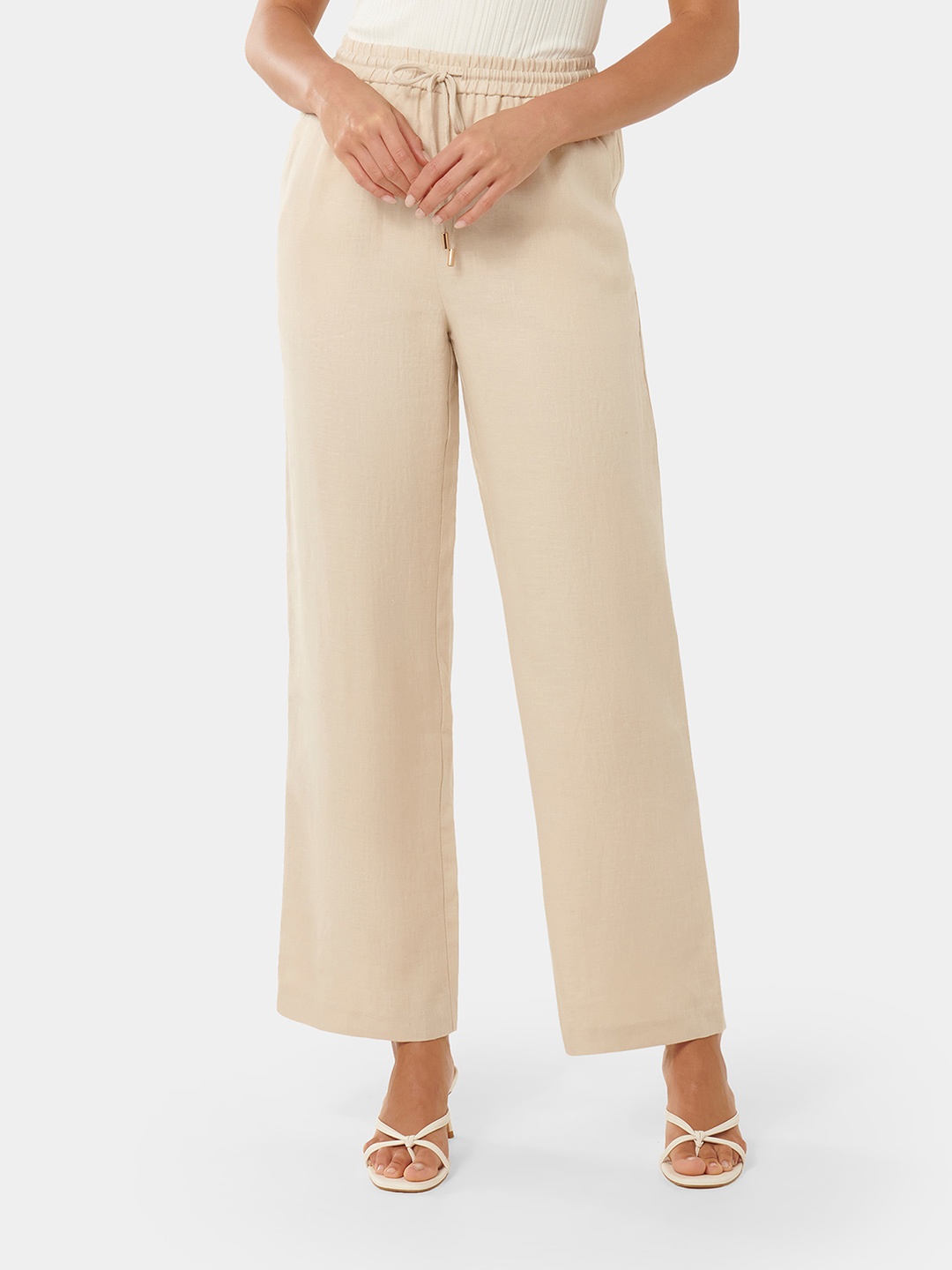 

Forever New Women Relaxed High-Rise Linen Parallel Trousers, Beige