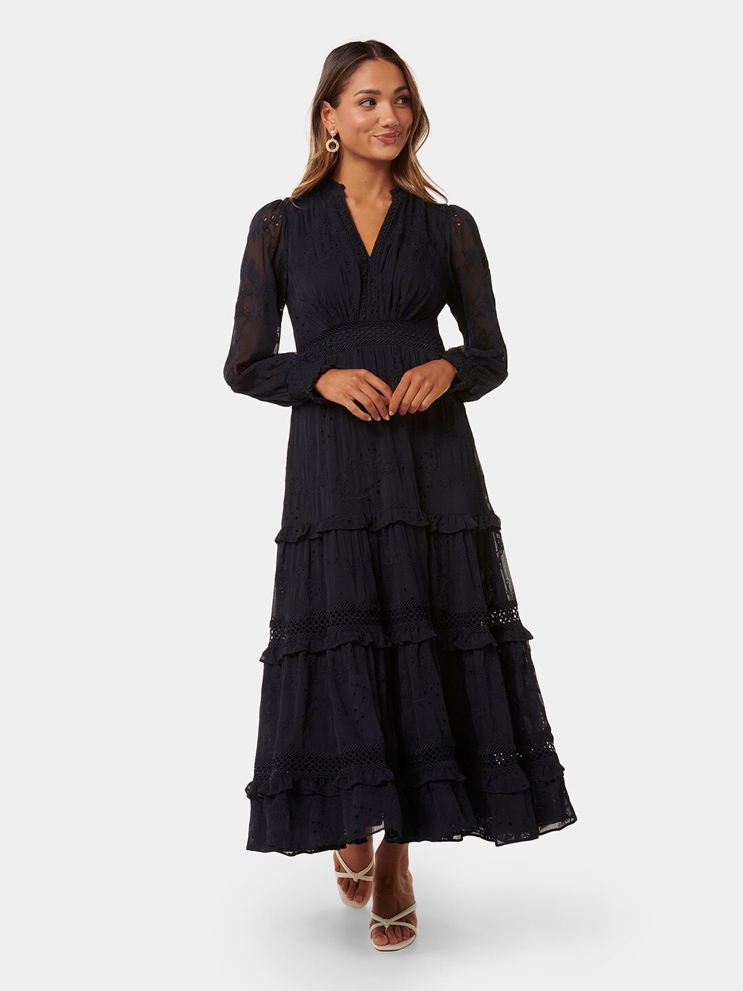 

Forever New Helena Petite Floral Embroidered Maxi Dress, Navy blue