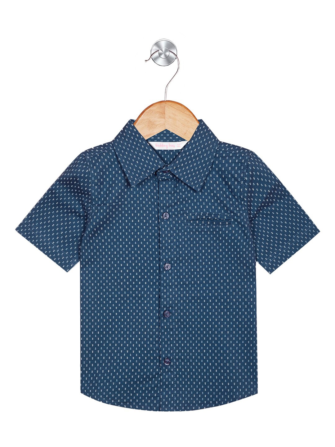 

Budding Bees Boys Micro Ditsy Cotton Spread Collar Opaque Printed Casual Shirt, Blue