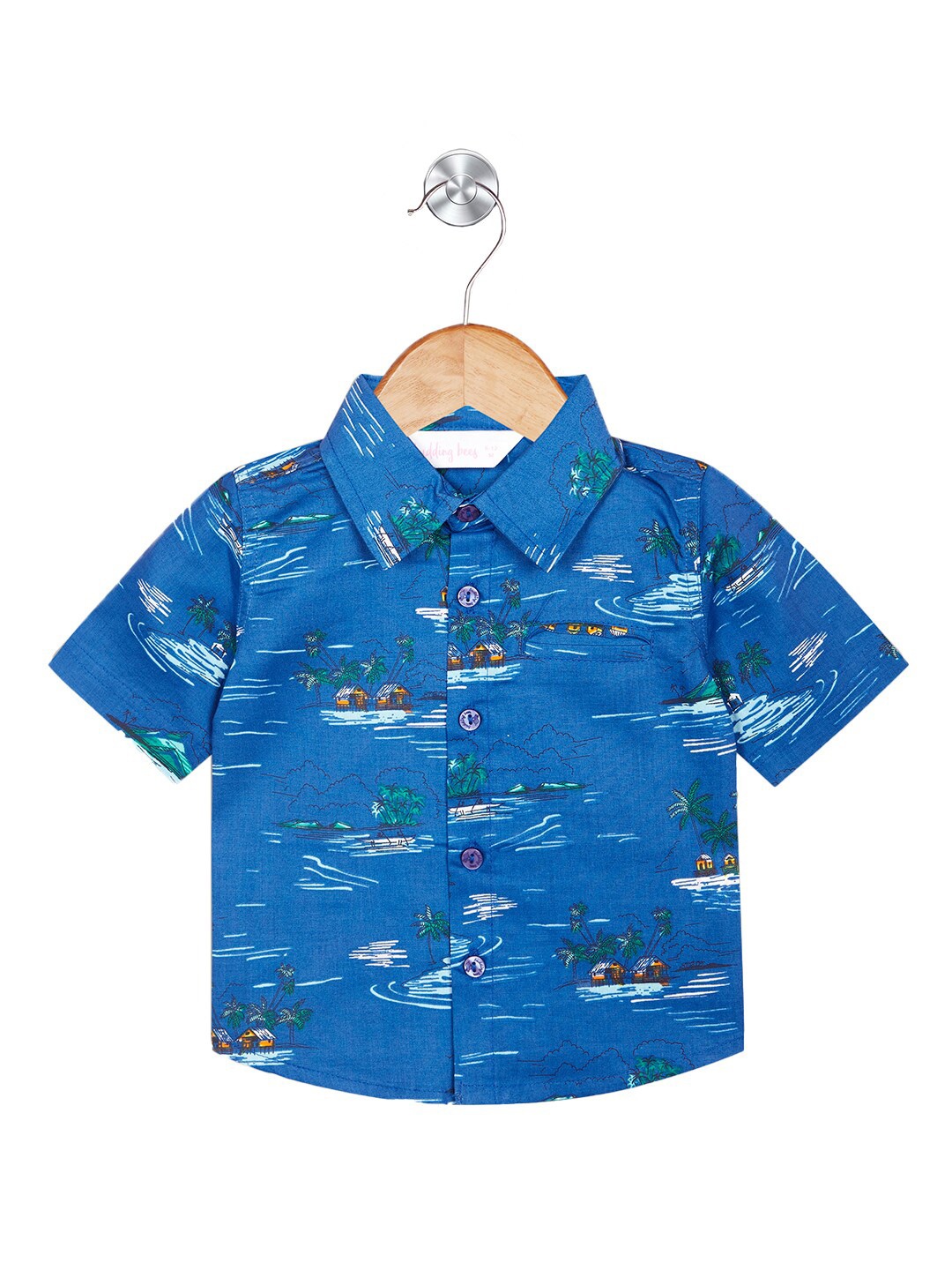 

Budding Bees Boys Graphic Printed Cotton Spread Collar Opaque Casual Shirt, Blue