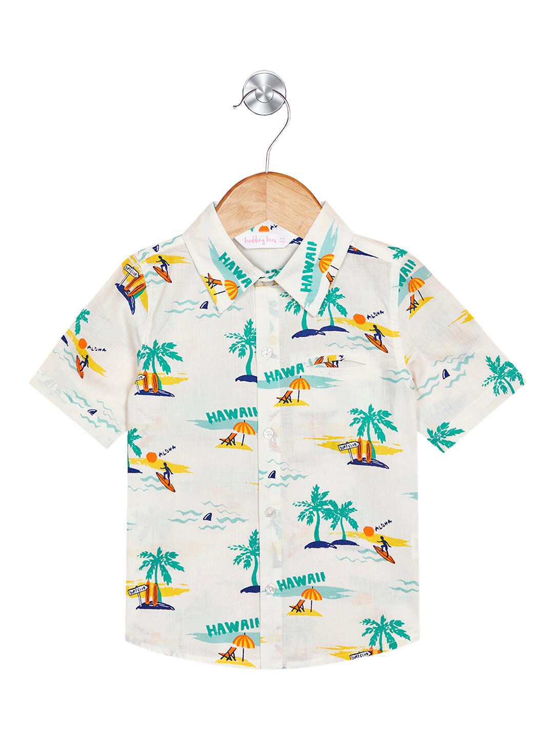 

Budding Bees Boys Tropical Cotton Spread Collar Opaque Printed Opaque Casual Shirt, Off white