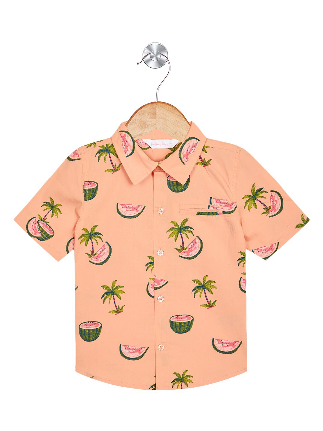 

Budding Bees Boys Graphic Printed Cotton Spread Collar Opaque Casual Shirt, Peach