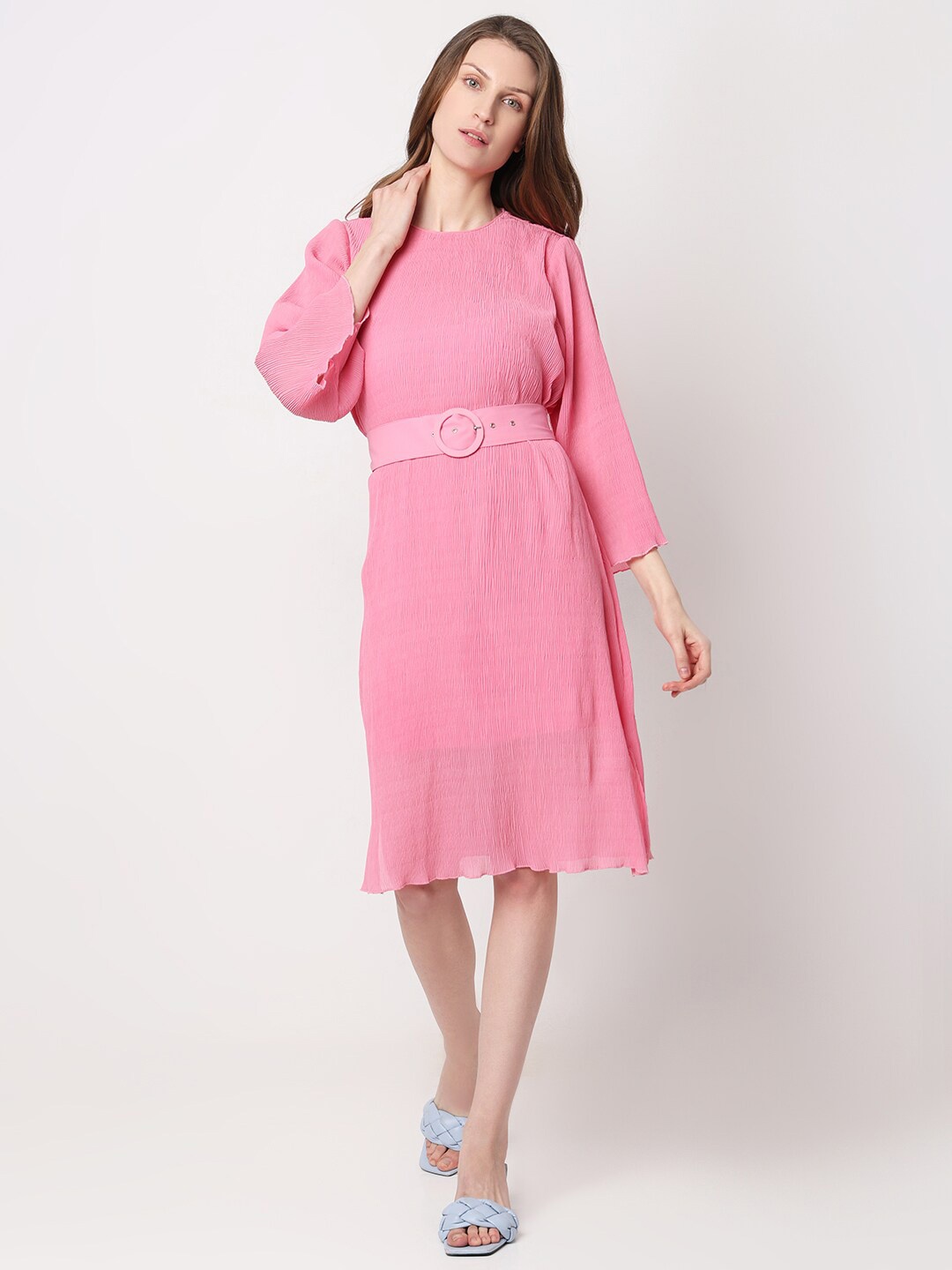 

Vero Moda Round Neck A-Line Straight Dress, Peach