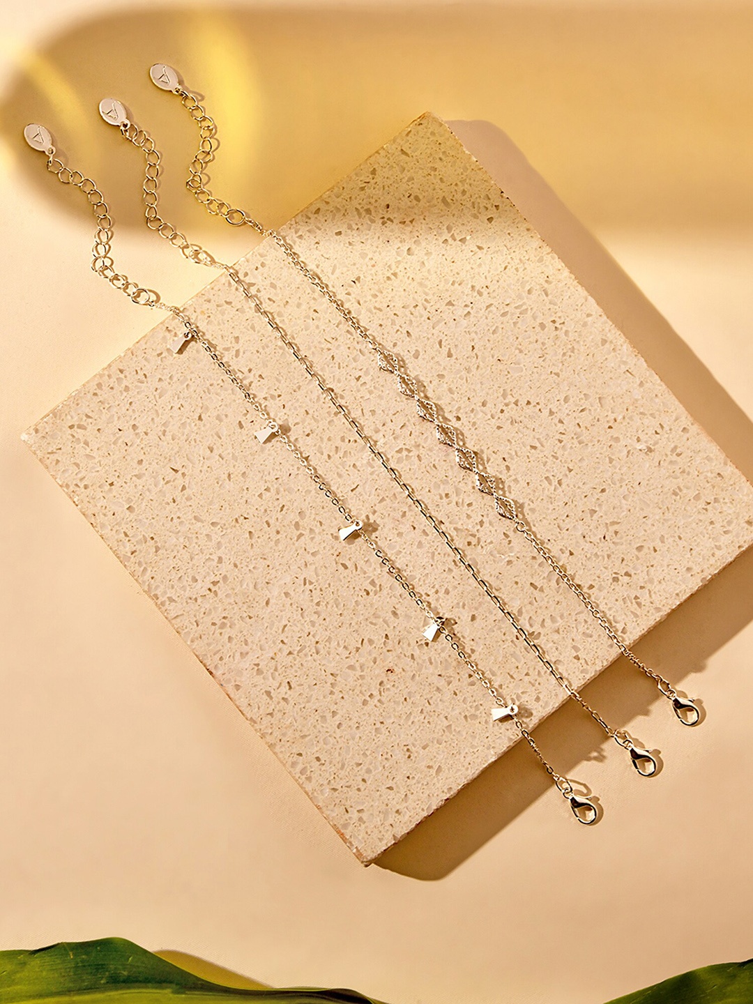 

Accessorize Set Of 3 Mixed Chain Filigree Anklets, Silver