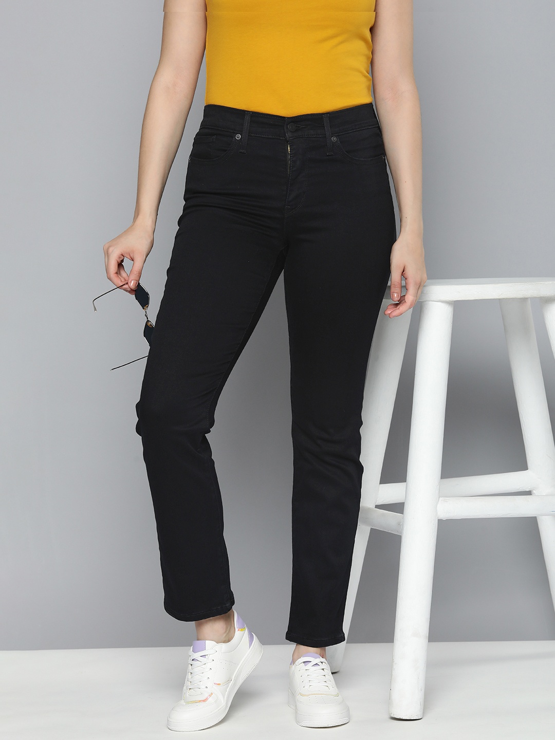 

Levis Women Straight Fit High Rise Stretchable Jeans, Black