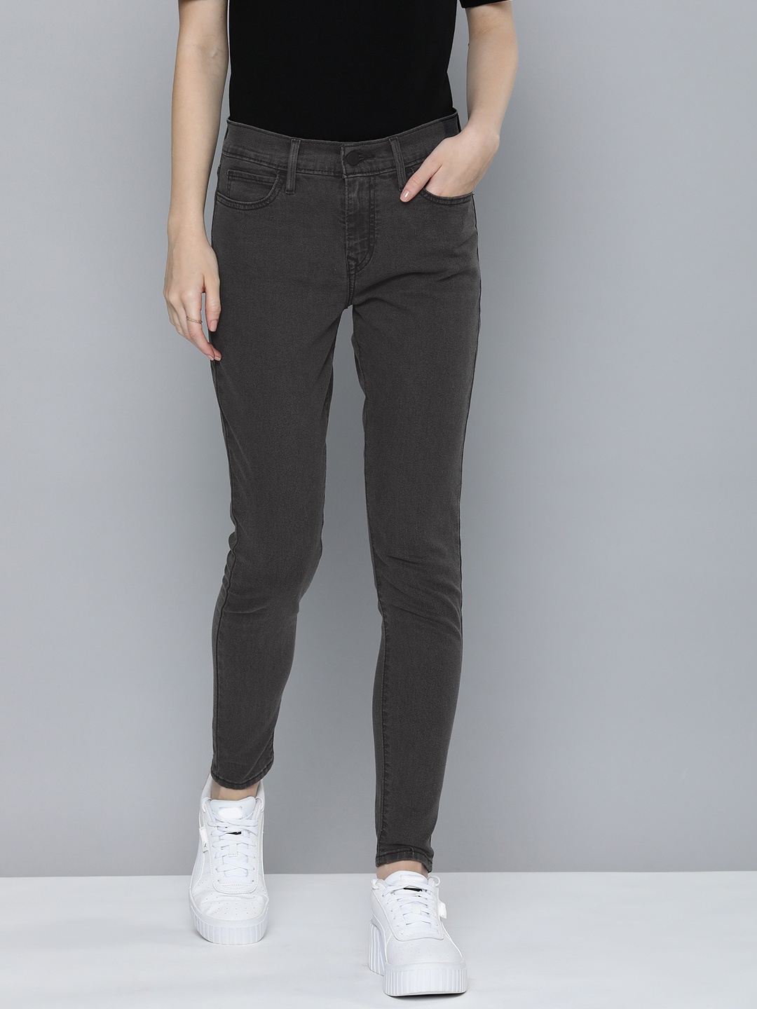 

Levis 710 Skinny Women Super Skinny Fit Mid Rise Light Fade Stretchable Jeans, Grey