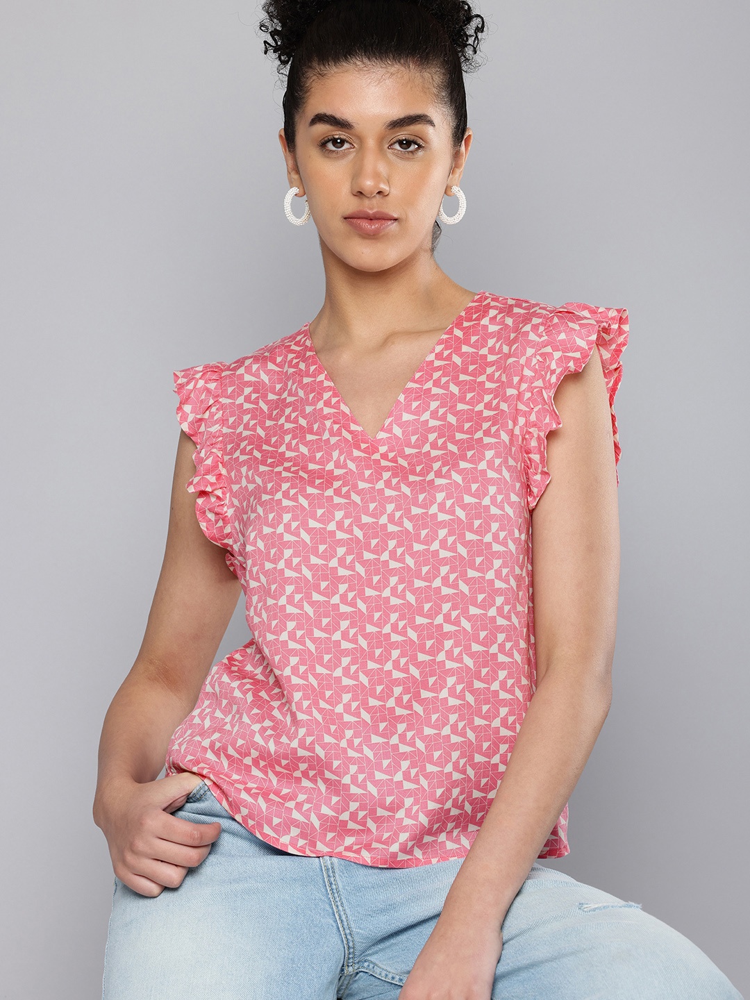 

Levis Geometric Print Flutter Sleeve Top, Pink